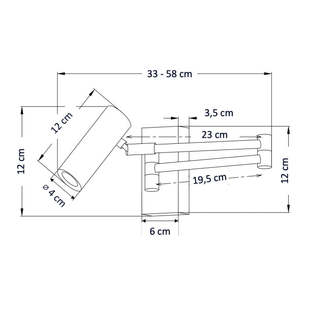 Technisches Diagramm goldene LED-Wandleuchte - Rimio