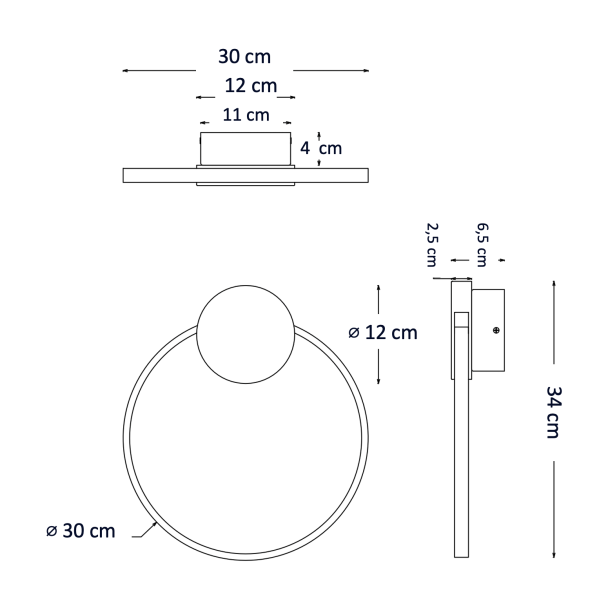 Wandleuchten-Diagramm Maße Design - Alisa