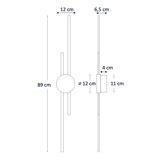 Technisches Diagramm goldene LED-Wandleuchte - Pia