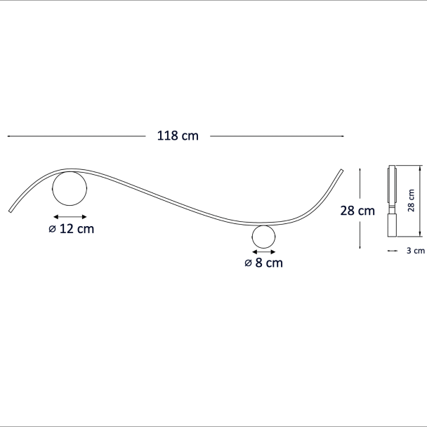 Technisches Diagramm gebogene LED-Wandleuchte - Curva