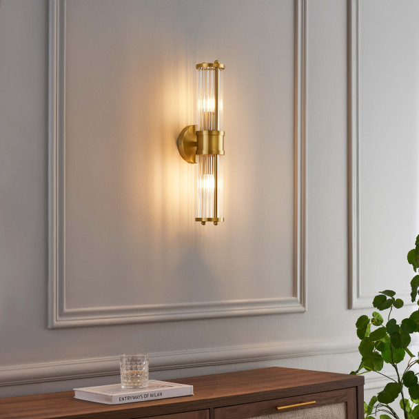 Vertikale Wandleuchte Gold geriffeltes Glas 2xE14 - Medilia