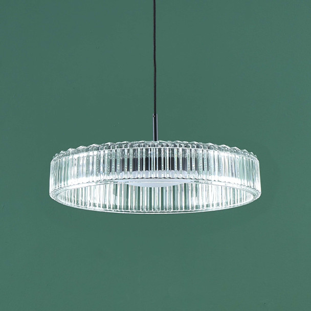 Elegante schwarze pendelleuchte aus transparentem glas - Damian