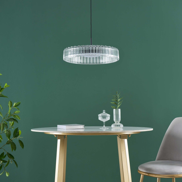 Schwarze led pendelleuchte aus transparentem glas hell - Damian