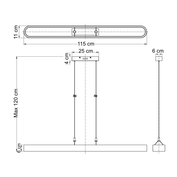 Schwarze ovale Pendelleuchte 115 cm mit...