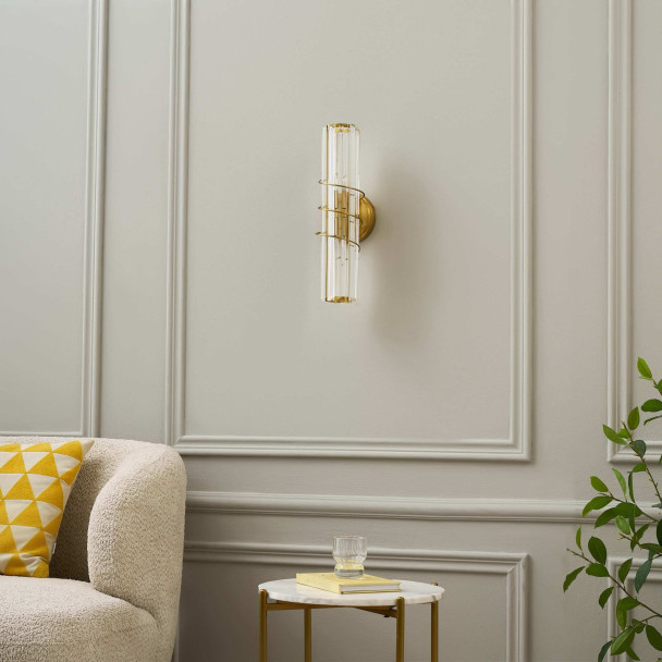 Goldene wandleuchte aus klarem glas elegant - Daryna