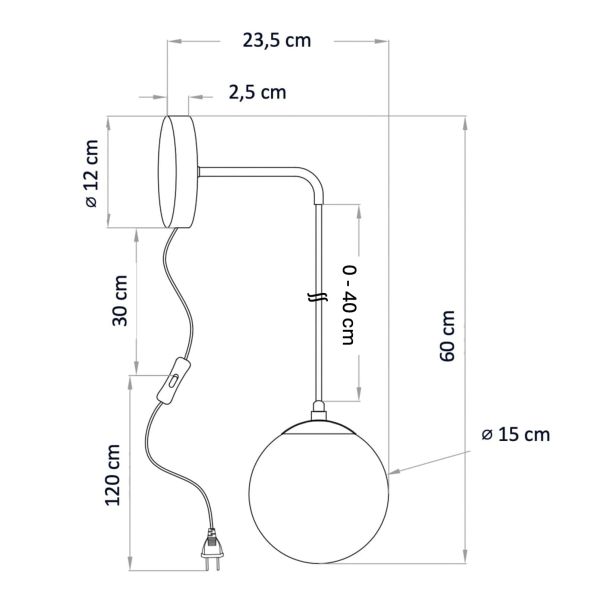 Goldene Wandleuchte aus Glas mit Kabel und Schalter - Robyn