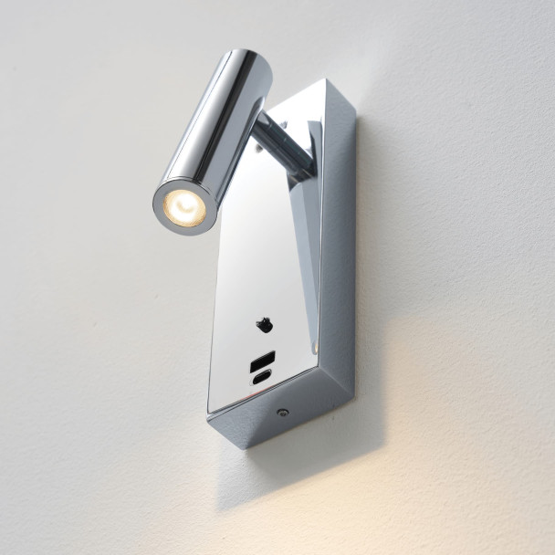 Chromfarbene LED-Leseleuchte mit USB-Anschluss...