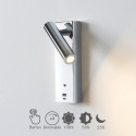 Chromfarbene LED-Leseleuchte mit USB-Anschluss integrierter Dimmer - Tofino