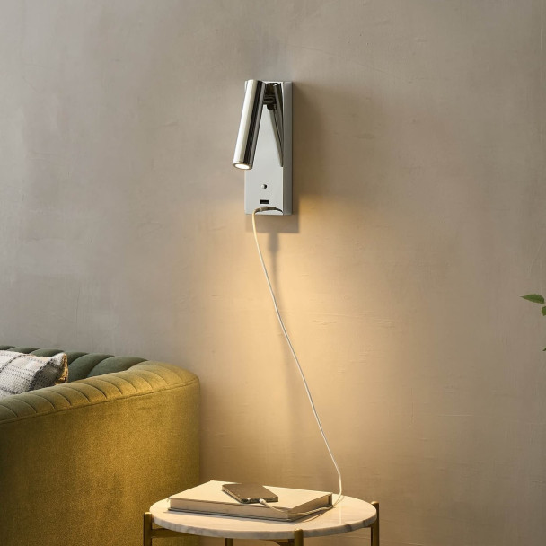 Chromfarbene LED-Leseleuchte mit USB-Anschluss...