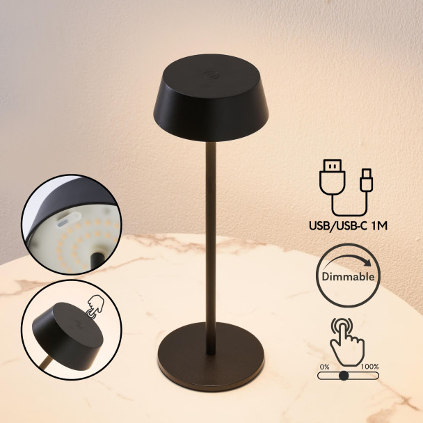 Schwarze kabellose LED-Tischlampe mit...