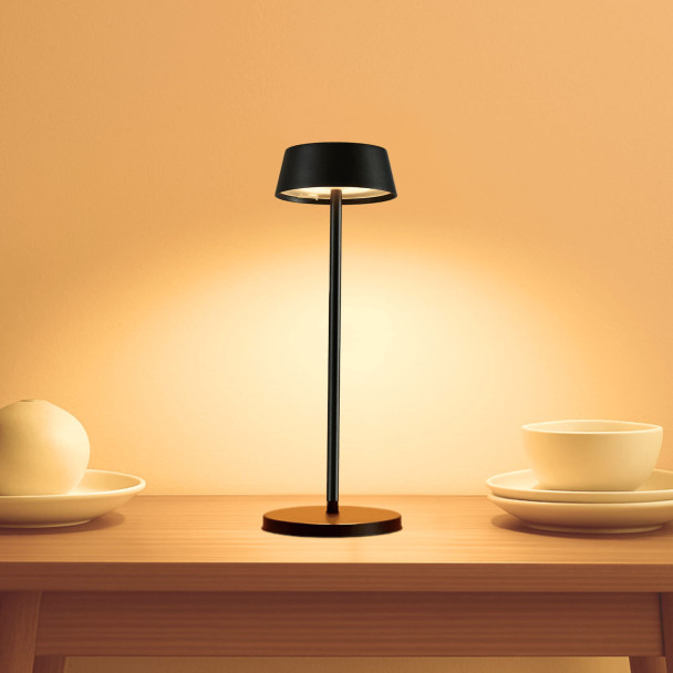 Schwarze kabellose LED-Tischlampe mit...