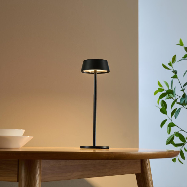 Schwarze kabellose LED-Tischlampe mit...