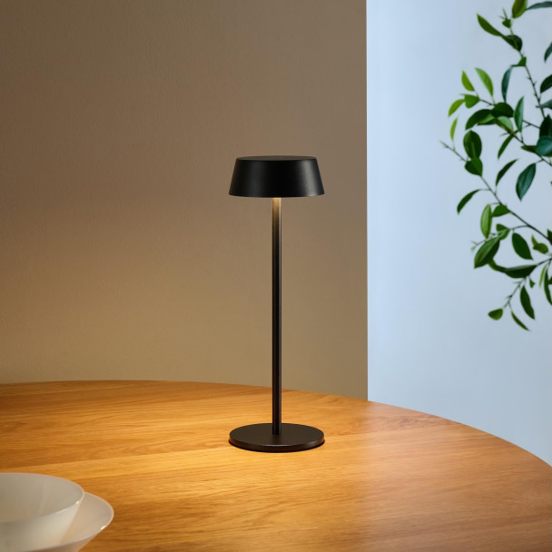 Schwarze kabellose LED-Tischlampe mit...