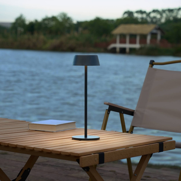 Schwarze kabellose LED-Tischlampe mit...