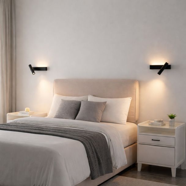 Schwarze Wandleuchte für das Bett mit Leselicht links -Lodvi - LINKS
