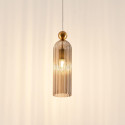 Goldene Hängelampe mit geripptem Rauchglas – Leonora