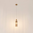 Goldene Hängelampe mit geripptem Rauchglas – Leonora