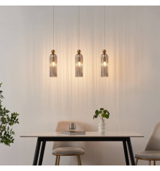 Goldene Hängelampe mit geripptem Rauchglas – Leonora 2