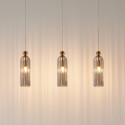 Goldene Hängelampe mit geripptem Rauchglas – Leonora