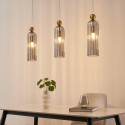 Goldene Hängelampe mit geripptem Rauchglas – Leonora