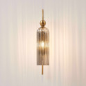 Große goldene Glockenwandleuchte mit strukturiertem Rauchglas - Leonora