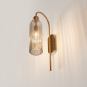 Große goldene Glockenwandleuchte mit strukturiertem Rauchglas - Leonora