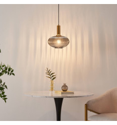 Kleine stilvolle Design-Hängeleuchte mit grauem geripptem...