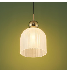 Moderne Pendelleuchte mit geripptem weißem Glas und... 2