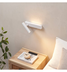 Weiße Bett-Wandleuchte mit Leselicht links - Lodvi - LINKS 2