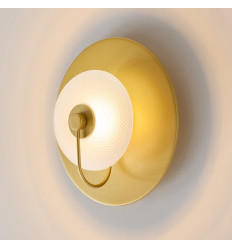 Goldene runde Scheiben-Wandleuchte mit geprägtem Glas 25... 2