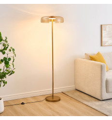 Moderne goldene Stehleuchte mit Bernsteinglas LED 165 cm...