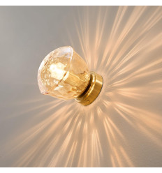 Goldene Vintage-Wandleuchte mit gehämmertem Bernsteinglas... 2