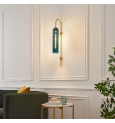 Große Wandleuchte aus blau Glasrohr mit Messing - Napoli
