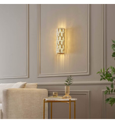 Goldene LED-Wandleuchte mit Glaskristallen und edlen...