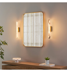 Lange goldene LED-wandleuchte aus weißem Alabaster - Adriano 2
