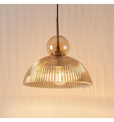 Vintage-Pendelleuchte mit geripptem Bernsteinglas - Ysolde 2