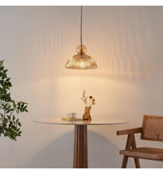 Vintage-Pendelleuchte mit geripptem Bernsteinglas - Ysolde