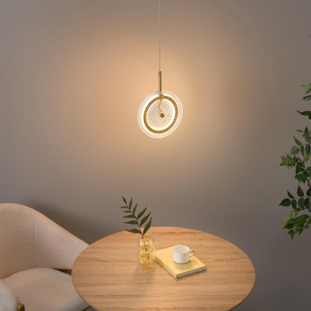 Goldene LED-Hängeleuchte mit strukturierten...