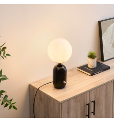 Schwarze Retro-Chic-Tischleuchte mit weißem Glas - Sorène 2
