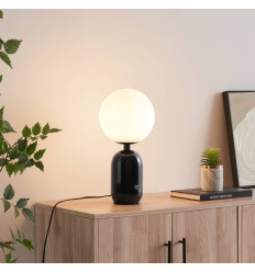 Schwarze Retro-Chic-Tischleuchte mit weißem Glas - Sorène