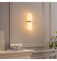 Ovale Wandleuchte in Marmoroptik mit goldenem Ring 40 cm...