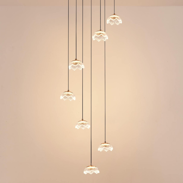Lange florale LED-pendelleuchte aus glas in...