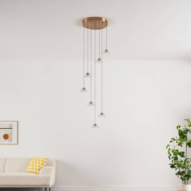 Lange florale LED-pendelleuchte aus glas in...