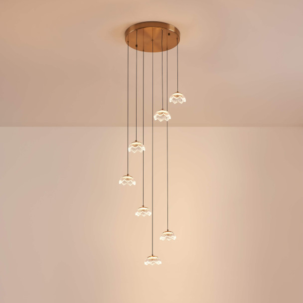 Lange florale LED-pendelleuchte aus glas in...