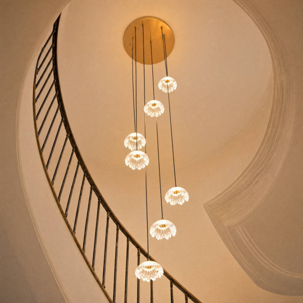 Lange florale LED-pendelleuchte aus glas in...
