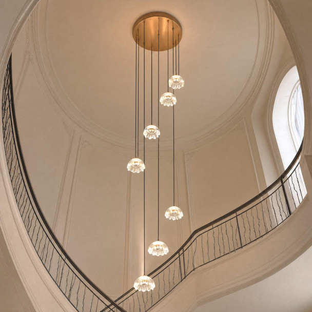 Lange florale LED-pendelleuchte aus glas in...