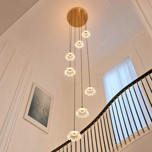 Lange florale LED-pendelleuchte aus glas in...