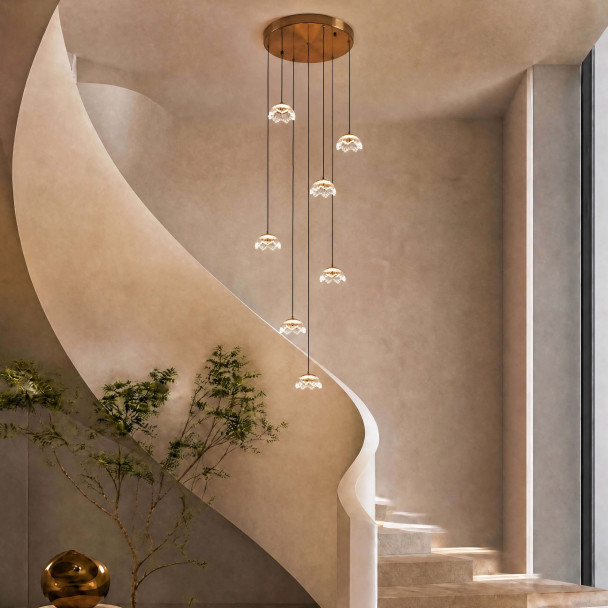 Lange florale LED-pendelleuchte aus glas in...