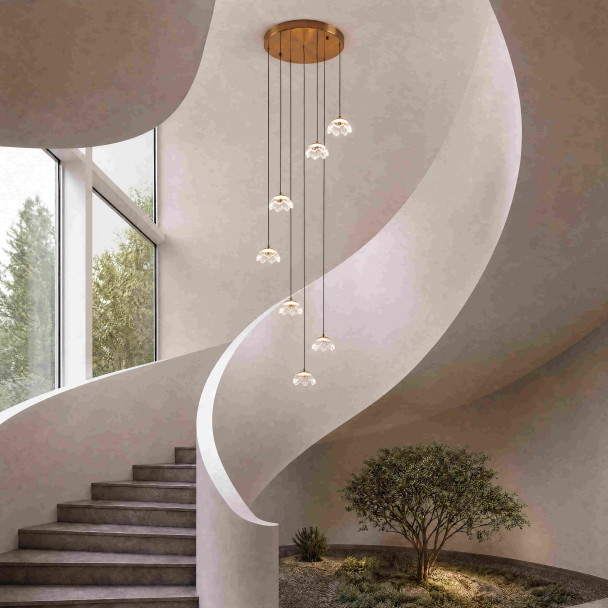 Lange florale LED-pendelleuchte aus glas in...