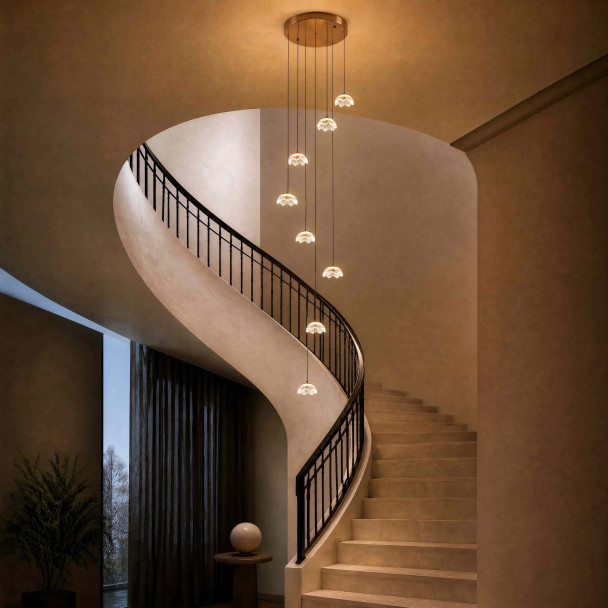 Lange florale LED-pendelleuchte aus glas in...